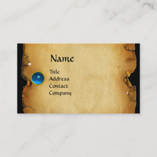 OLD BROWN PARCHMENT, GEM STONE, MONOGRAM blue Business Card
