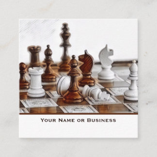 Old Brown, White Styled Chess Pieces Coach Club Square Business Card