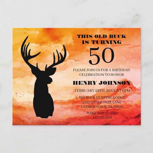 Old Buck 50th Birthday Party Invitation Postcard (Front)