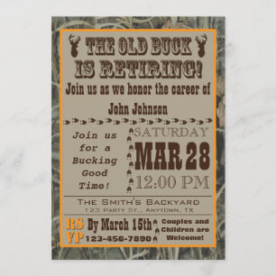 Old Buck Hunting Retirement Invitation with Camo