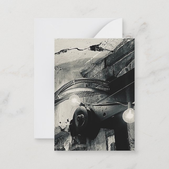 Old Building Cracked Ceiling Light Bulbs Note Card (Front)