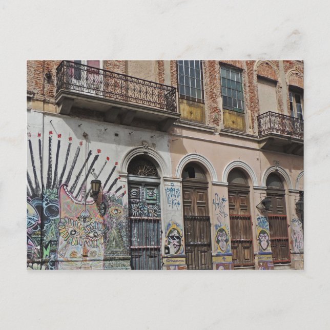 Old Building with Balconies Graffiti & Doors Postcard (Front)