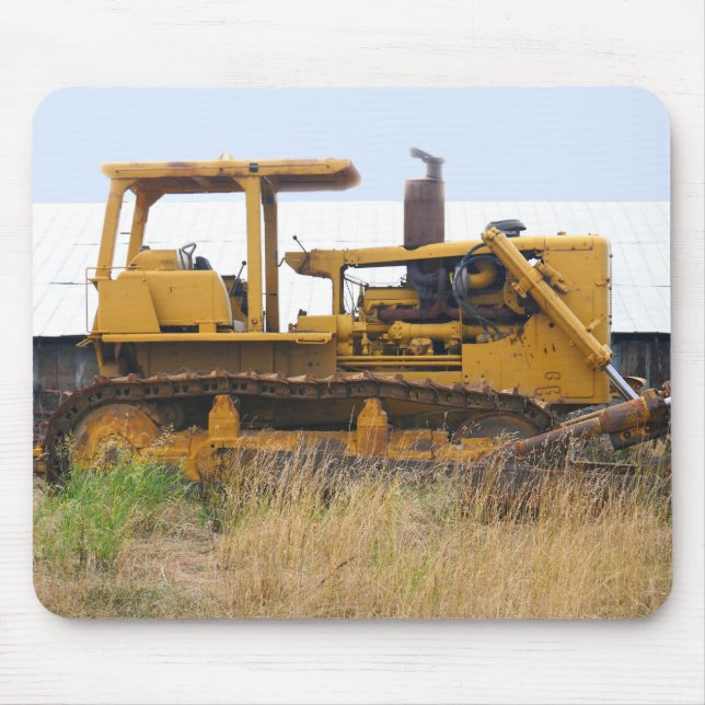 Old Bulldozer Sitting In A Field Mouse Mat (Front)