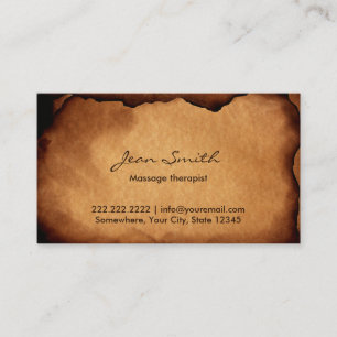 Old Burned Paper Massage Therapist Business Card