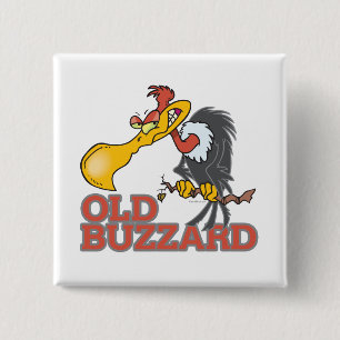 old buzzard funny cartoon character 15 cm square badge