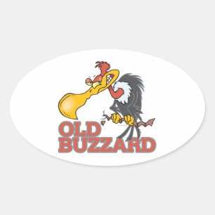 old buzzard funny cartoon character oval sticker
