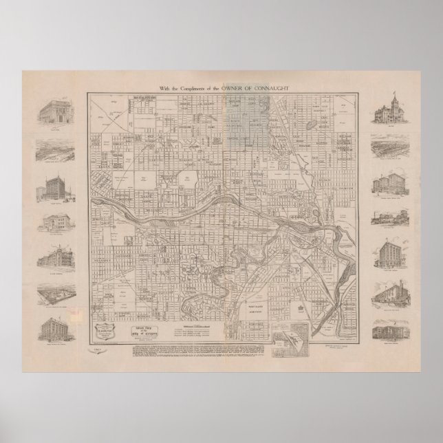 Old Calgary Canada Map (1913)  Poster (Front)