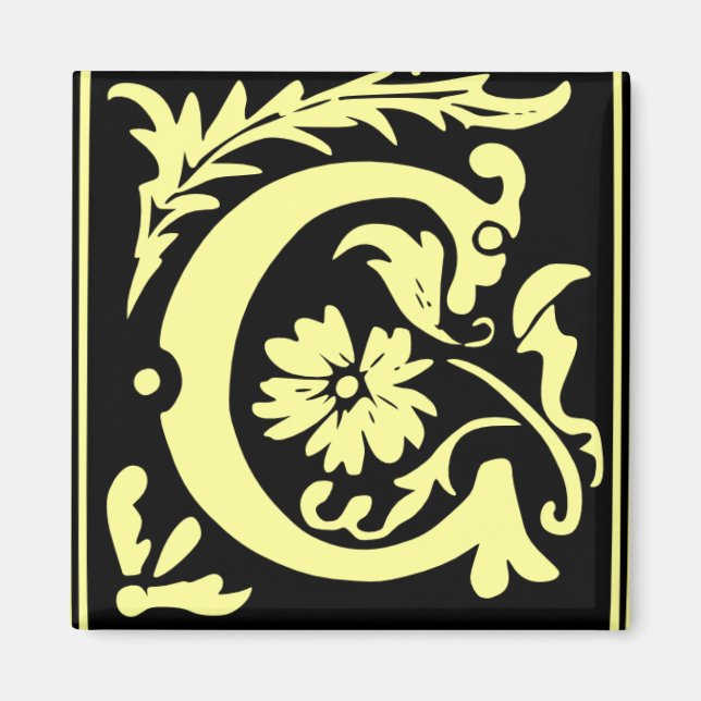 Old Calligraphy Letter C Square Fridge Magnet (Front)