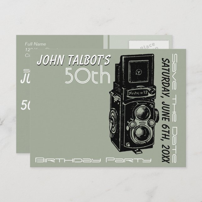 Old Camera 50th birthday Party Save the Date 1 Announcement Postcard (Front/Back)