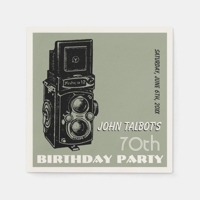 Old Camera 70th birthday Party Paper Napkin 1 (Front)