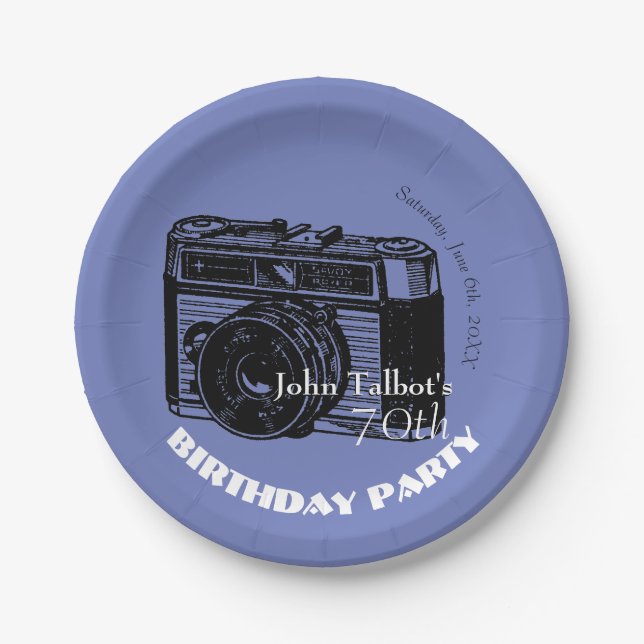 Old Camera 70th birthday Party Paper Plate (Front)
