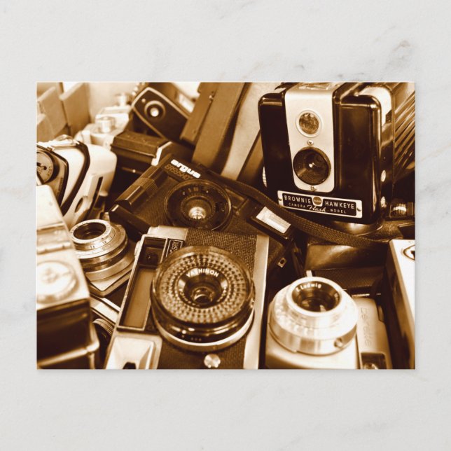 Old cameras at thrift shop postcard (Front)