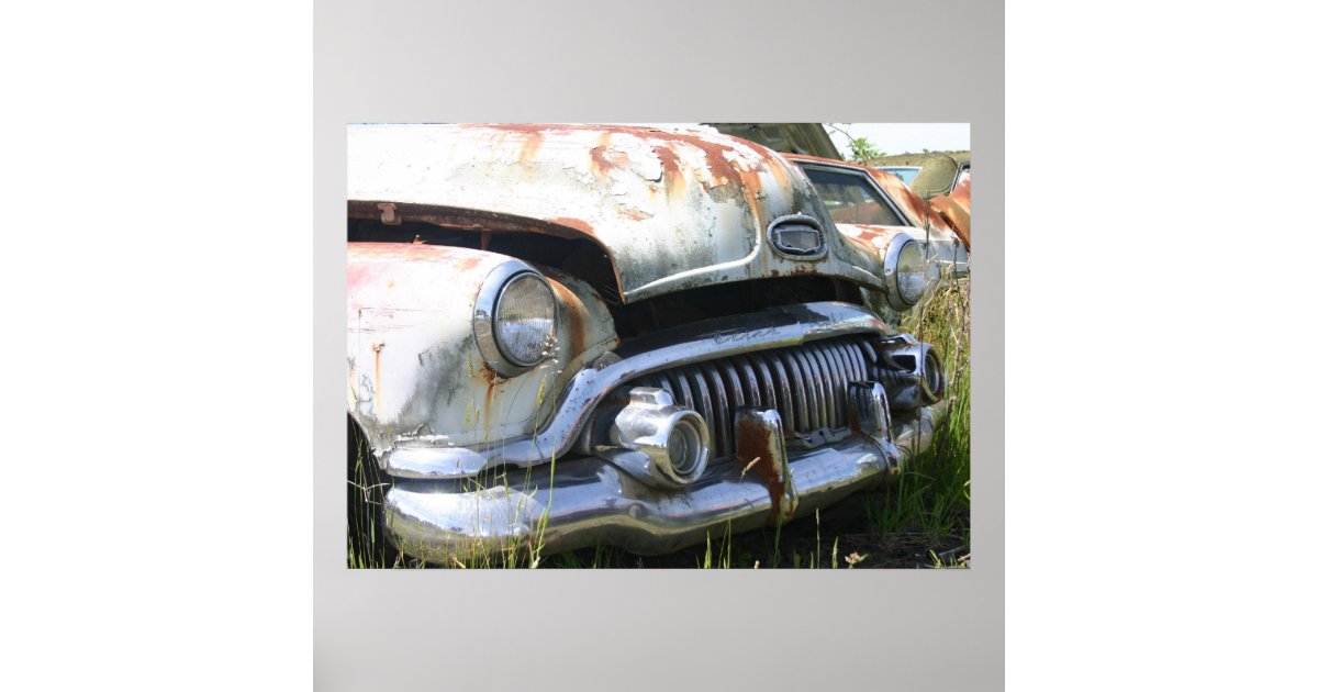 Old Car in a Junkyard Poster Zazzle