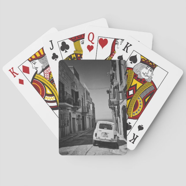 Old car in a street in Italy with sea Playing Cards (Back)