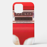 Old car radio inside a red classic American car wi