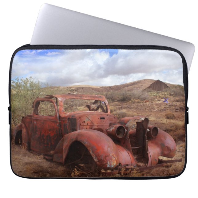 Old Car Rusting In Desert Landscape Laptop Sleeve (Front)