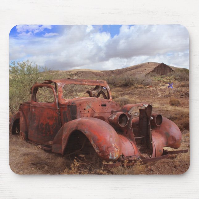 Old Car Rusting In Desert Landscape Mouse Mat (Front)