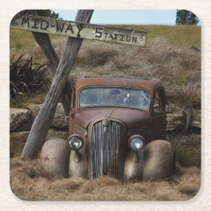 Old car square paper coaster