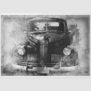 Old Car Vintage Grey 20x30 Decoupage Tissue Paper