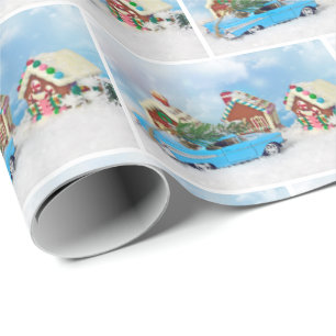 Old Car with Christmas Gingerbread House Wrapping Paper