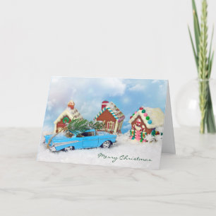 Old Car with Christmas tree Holiday Card