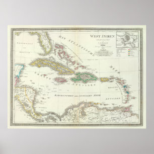Old Caribbean Map (1855) Poster