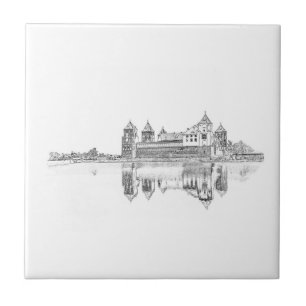Old Castle Architecture Sketch Tile