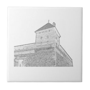 Old Castle Architecture Sketch Tile