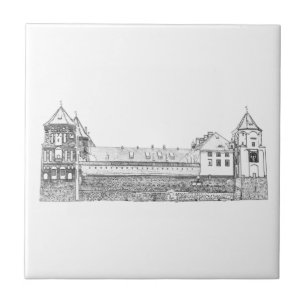 Old Castle Architecture Sketch Tile