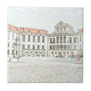 Old Castle Palace Architecture Sketch Tile