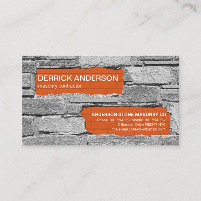 Old Cement Wall New Brickwork Brick Laying Business Card (Front)