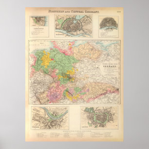 Old Central & Northern Germany Cities Map (1872)  Poster