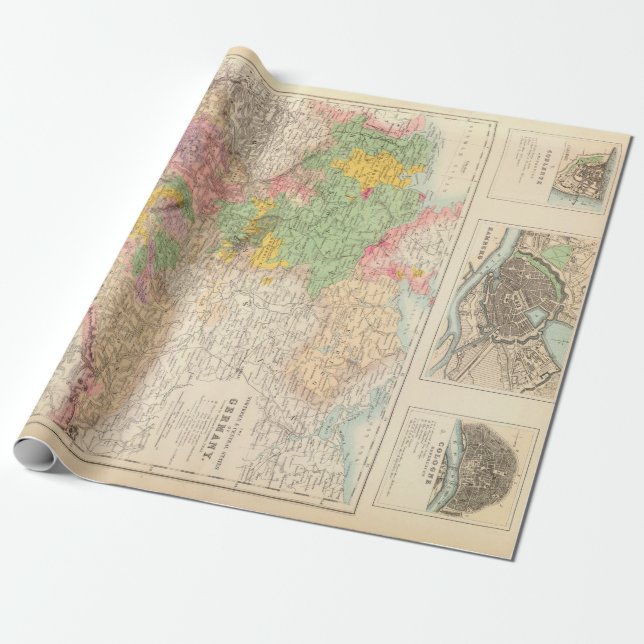 Old Central & Northern Germany Cities Map (1872)  Wrapping Paper (Unrolled)