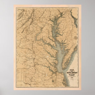 Old Chesapeake Bay Map (1861) Vintage Coastal VA Poster