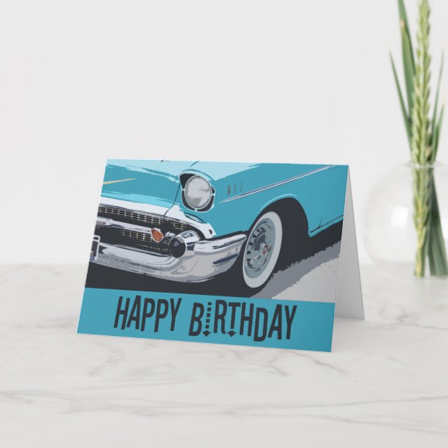 Old Chevy birthday in blue. Card (Front)