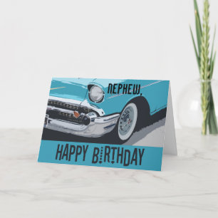 Old Chevy birthday in blue for any nephew. Card