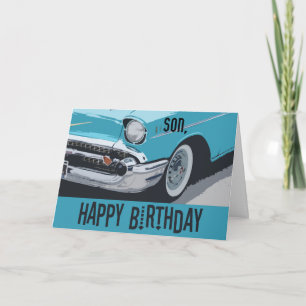 Old Chevy birthday in blue for any son. Card
