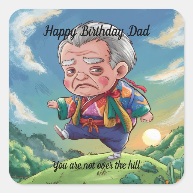 Old Chibi man walking over a hill Square Sticker (Front)