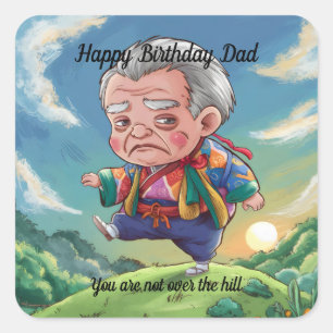 Old Chibi man walking over a hill Square Sticker