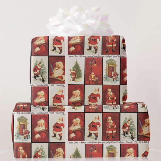 Old Christmas Cards Santa Claus Personalise Text Wrapping Paper (Creator Uploaded)