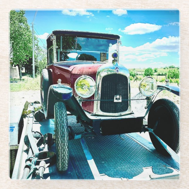 Old Citroen Car on A Trailer in France Glass Coaster (Front)