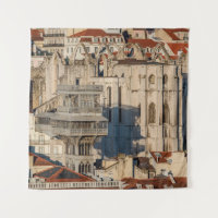 Old city of Lisbon with view tower and church ruin
