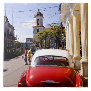 Old classic American auto in Guanabacoa a town Tile