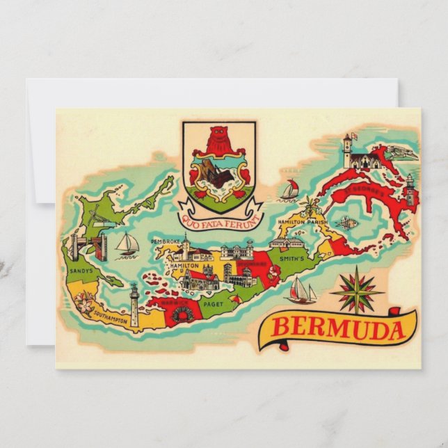 Old Classic Bermuda Map 5x7 Big Postcard (Front)