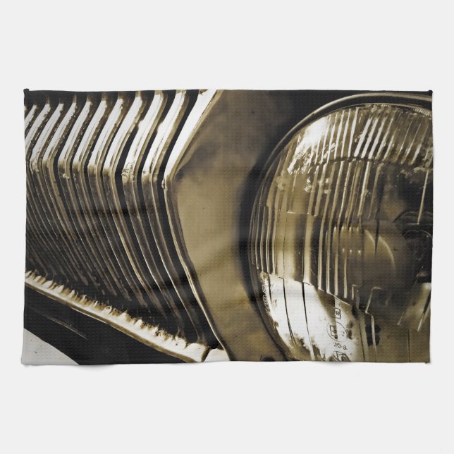 Old Classic Car Headlight Tea Towel (Horizontal)