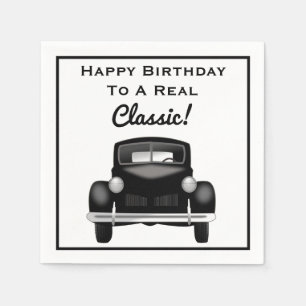 Old Classic Car Over the Hill Happy Birthday Napkin