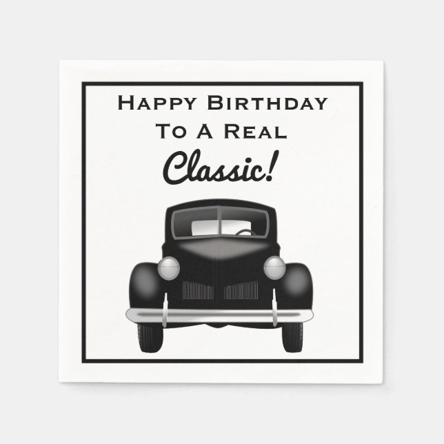 Old Classic Car Over the Hill Happy Birthday Napkin (Front)