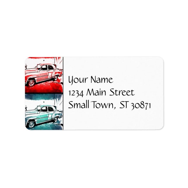 Old Classic Car Watercolor Pop Art Print Label (Front)