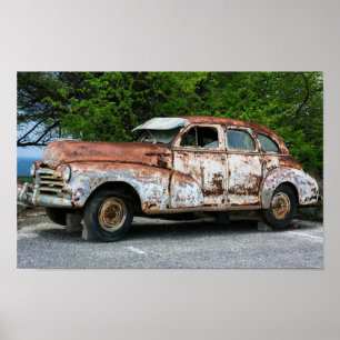 Old classic - rusty vintage car poster