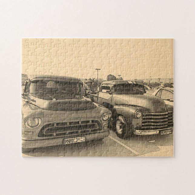 Old Classic Trucks Cars Car Sketch Jigsaw Puzzle (Horizontal)